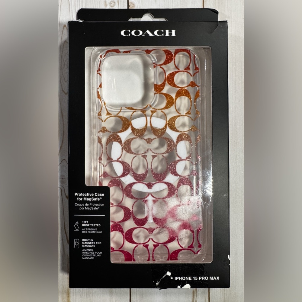 ✨ Coach | iPhone 15 Pro Max Case Pink & Orange Ombré Sparkle NWT ✨